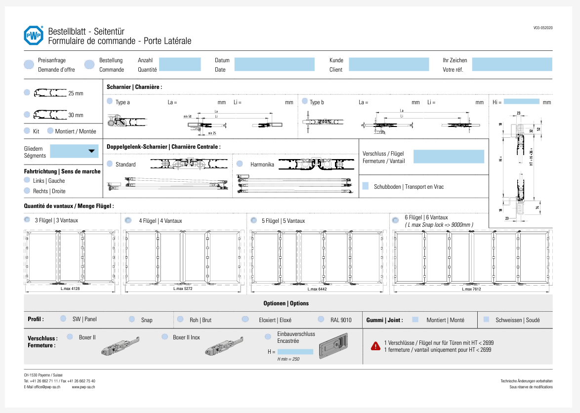 Formulaire de Commande Pour Porte Latérale (V2020)