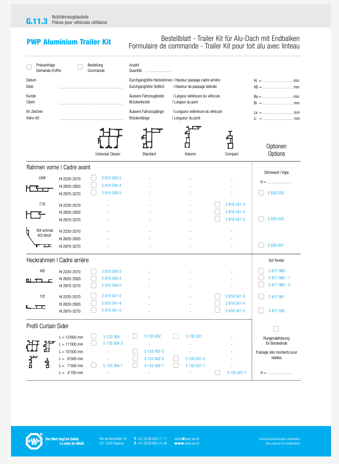 Formulaire de Commande Pour Trailerkit Pour Toit Alu Avec Linteau