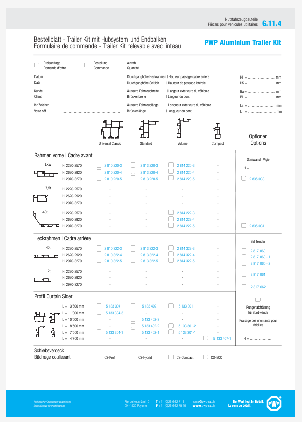 Formulaire de Commande Pour Trailerkit Relevable Avec Linteau