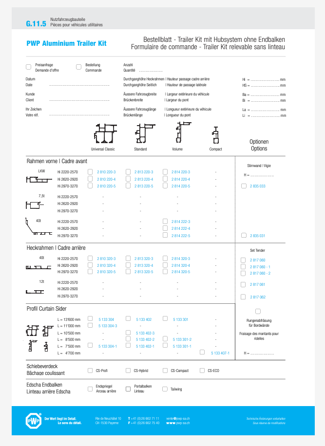 Formulaire de Commande Pour Trailerkit Relevable Sans Linteau